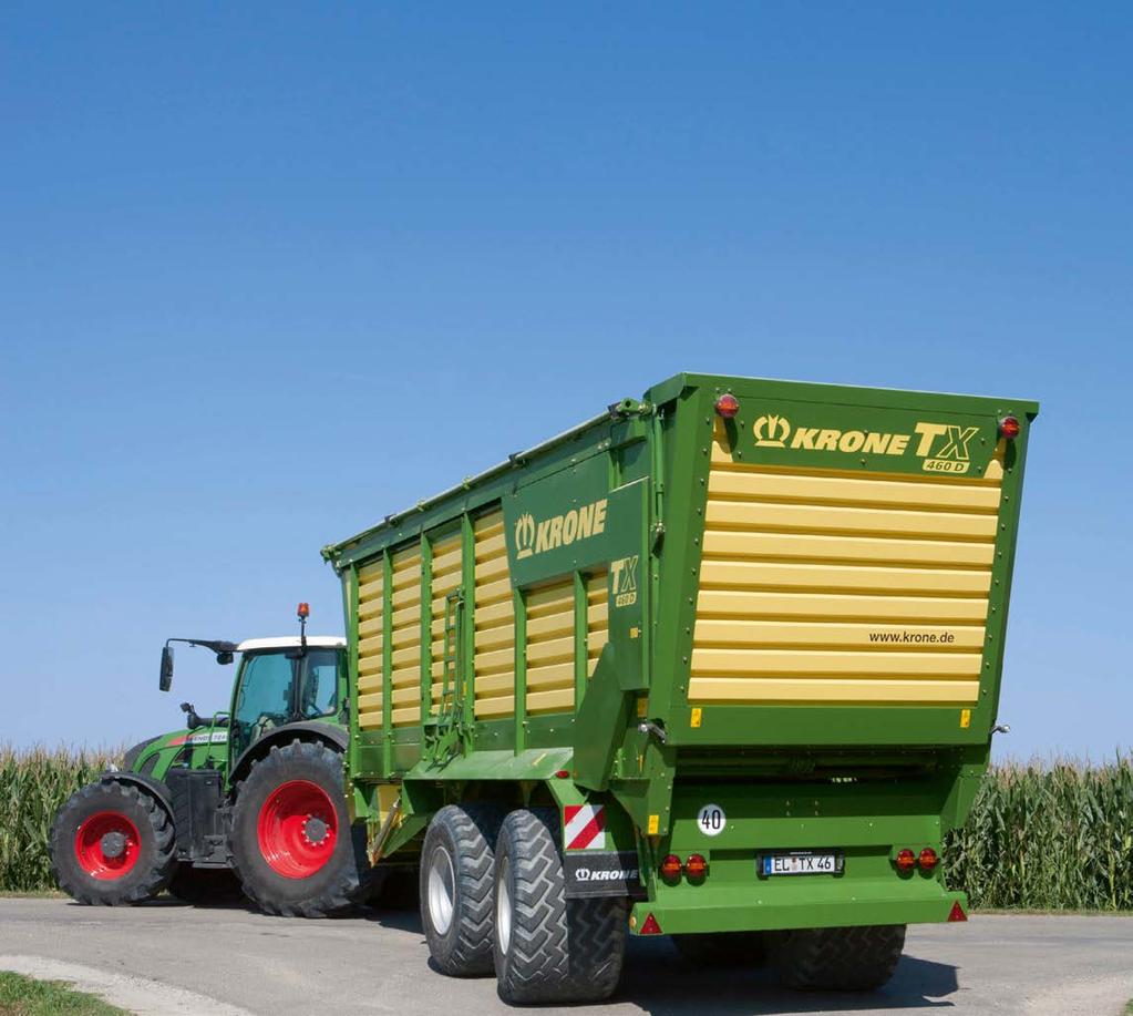 Tandem axle Hydraulic auto-levelling Anti-roll technology for best road stability Maximum stability on slopes Minimized risk of tipping Steered axles protect the sward from damage and the