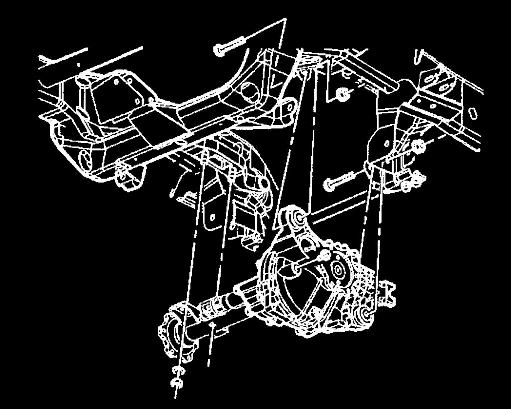Illustration #8 6) Support the front differential assembly with a floor jack. Remove the upper mounting nut and bolt. 7) Remove the differential assembly from the vehicle.
