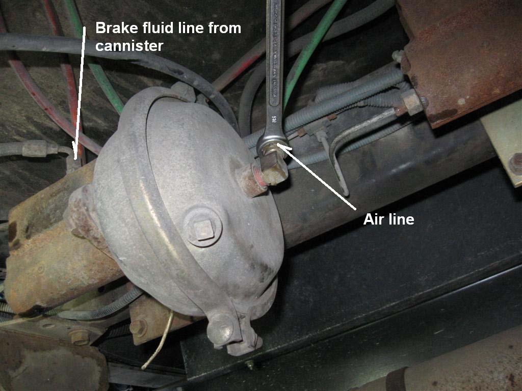 While draining the master cylinder, remove the air line and the brake fluid fill