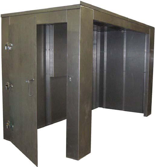 Sept/2015 STEEL BLAST ROOMS Includes: Heavy duty 14 gauge constructed steel walls, roof, hinged entry door (placement can be at either end of the room), connection for duct work and air inlet vents.