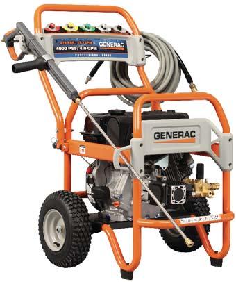 Sept/2015 GENERAC COMMERCIAL AND RESIDENTIAL POWER WASHERS Generac OHV horizontal shaft engines Gasoline powered Low oil shutdown protection User friendly controls Cushion grip spray gun for