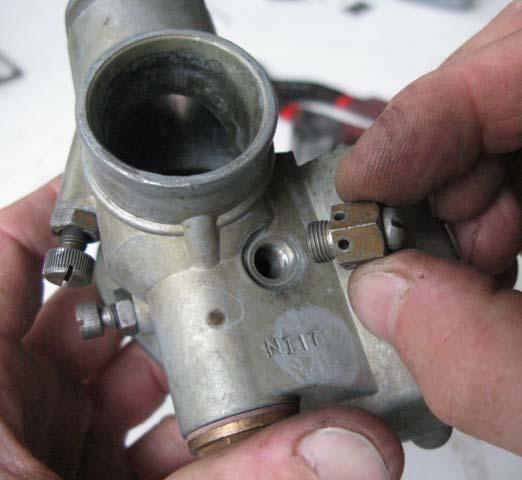 A shot of the idle air circuit atmospheric inlet removed from the carb body.