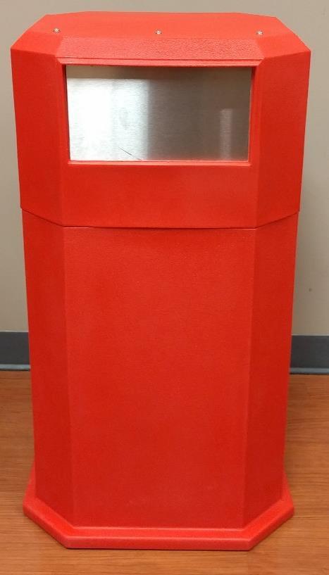 Weight: 18lbs MU-702-D Waste Container with Doors Stainless steel flip doors Overall size: 35 H