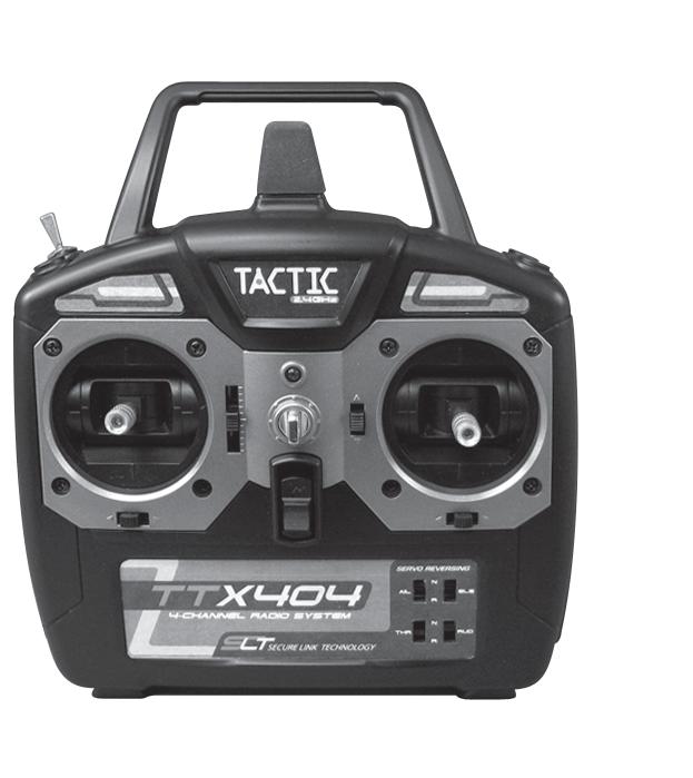 TACTIC TTX404 2.4GHZ 4-CHANNEL SPREAD SPECTRUM RADIO INSTRUCTIONS TTX404 TRANSMITTER (Tx) The Tactic TTX404 airplane radio system uses an advanced 2.