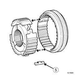 Manual gearbox: Check 2 - Selector rod hub To check that the synchroniser ring is working correctly, push the ring on the friction cone and rotate (7) : the ring should not turn.