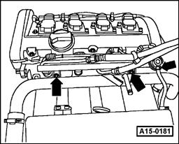 Page 12 of 35 15-13 - Unbolt fuel supply rail retaining bolts and disconnect vacuum line at fuel