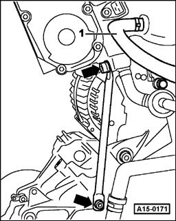 Page 13 of 35 15-14 - Disconnect crankcase ventilation hose -1- at intake manifold. - Remove intake manifold brace (arrows).
