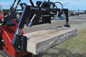 Mounted on skid steer loaders, compact tool carriers and compact tractors for quick and easy handling of materials such as concrete paver sections, small boulders and granite/limestone/ concrete