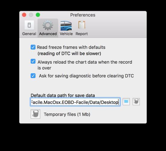 8 Advanced settings 9 Configuring the diagnostic report Read freeze frames with defaults: This function will enable you to see the engine status when faults appear directly from the diagnostic tab.