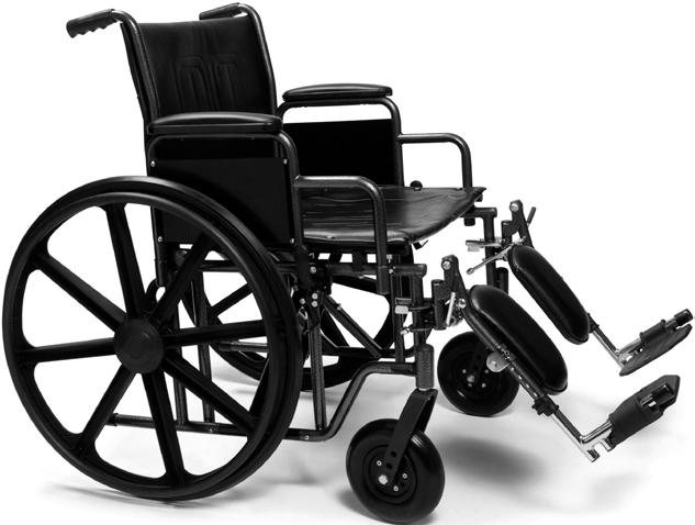 Two position axle and caster fork provides 2 seat height adjustment. Durable aluminum black footplates. User friendly swing-away detachable footrests or elevating legrests. Weight Capacity: 500 lbs.