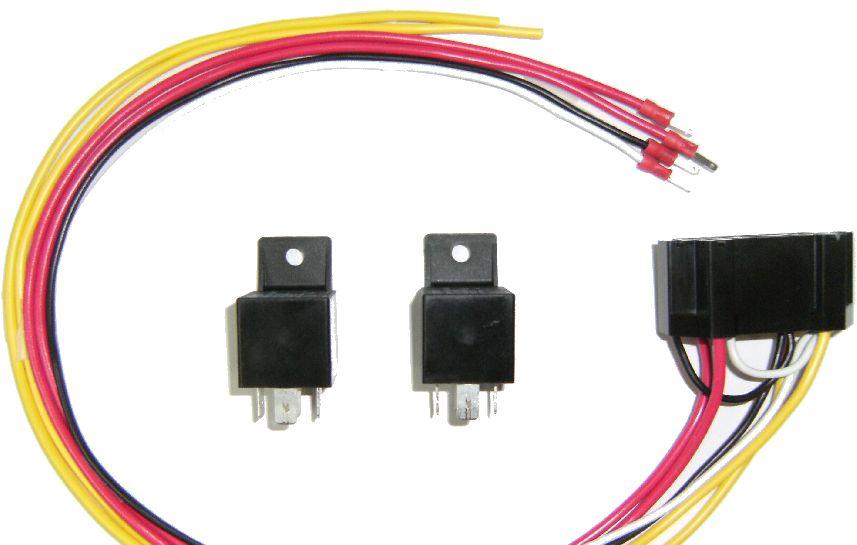 The dual relay assembly has six wires; two control wires, white and black, two red power wires for the existing reverse circuit and two yellow wires for the Global reverse circuit. 2.