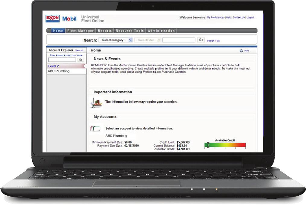 Account Management Tools Manage your entire fleet online ExxonMobil Online is a cutting-edge web-based tool that provides you access to view and manage every detail of your fleet card