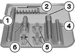 z Maintenance 1 Extending tool holder Adapters to accommodate all tools 2 1/4" bits 5x Torx, for example for removing and installing rear wheel 2x cross-head bits 1x plain screwdriver bit 3 3/8"