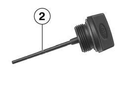 Make sure that the dipstick is seated in guide 3. Remove the oil dipstick and check the oil level.