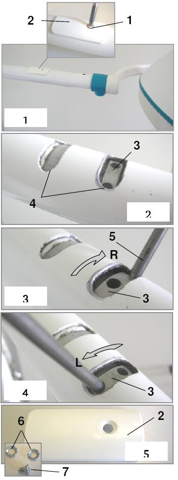 5.4 Adjusting the spring force of LED 150 Take out screw (1) and remove cover (2) (Fig.1). Move the spring arm to a position where the crossdrilled nut (3) is visible through one of the two slots (4) (Fig.