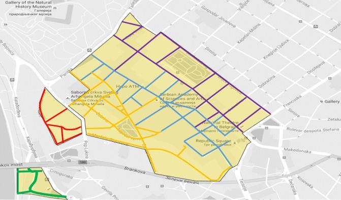Three out of four analyzed garages located at the new pedestrian area border, with the fourth (Vlajkovićeva) being close to its borders.