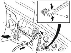 Follow the routing of the existing loudspeaker cable inside the seat belt holder (2) M3702381 Connect the cable to the Global Positioning System aerial Secure at the points (3) Route the cable