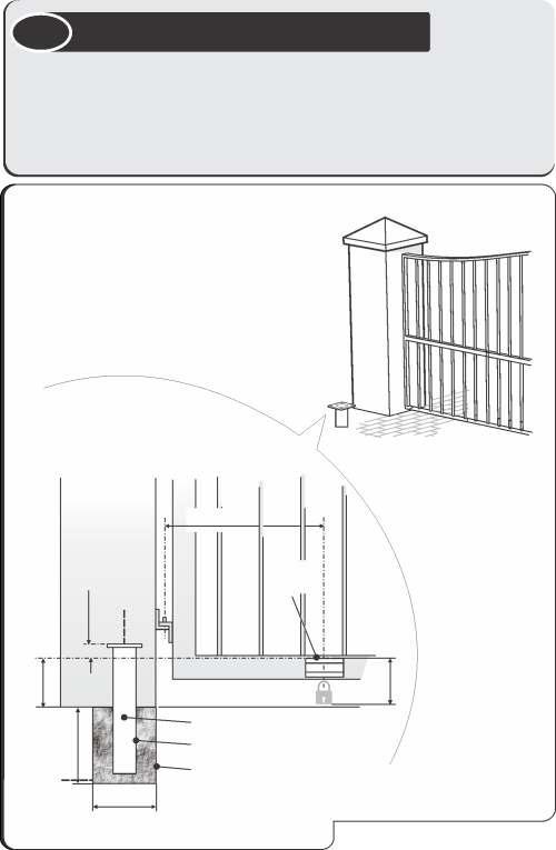 5 MOUNT THE GATE BRACKET AND DETERMINE PEDESTAL HEIGHT Locate a suitable place for mounting the gate bracket according to dimension C in the tables of Figures or 3.