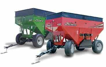 365 & 450 Model Grain Wagons Features 30 side slope and 40 end slope on the gravity box. Heavy duty bracing on slant side of box and rigid internal box reinforcing braces.