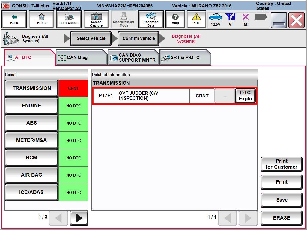 Confirm Which Code is Stored (P17F0 or P17F1) 6. Select Self Diagnostic Result, print a copy of the screen (Figure 3) showing the DTC and attach it to the repair order.