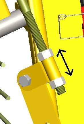 The threaded rod adjusters are located at the rear end of each rake arm and are directly attached to the lift rod cylinder.