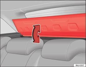 97. Fig. 97 Removing storage compartment The storage compartment can be accessed from the rear seats by lifting the front side of the rear shelf fig. 98.