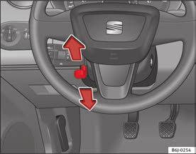 142 Driving Driving Steering Adjusting the steering wheel position The height and reach of the steering wheel can be freely adjusted to suit the driver. Adjust the driver seat to the correct position.
