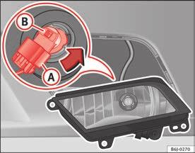 Remove the metal clip situated on the upper part of the fog light pulling towards the exterior of the vehicle fig. 167 C. Remove the bulb holder Fig. 166 Fog lights Extract the connector fig.