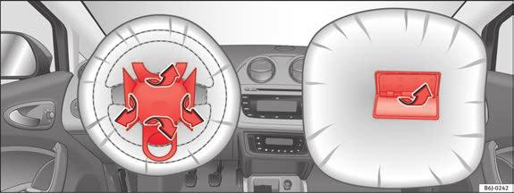36 Airbag system develop when the airbag deploys. This is normal and it is not an indication of fire in the vehicle. Airbag covers when the frontal airbags are triggered Fig.