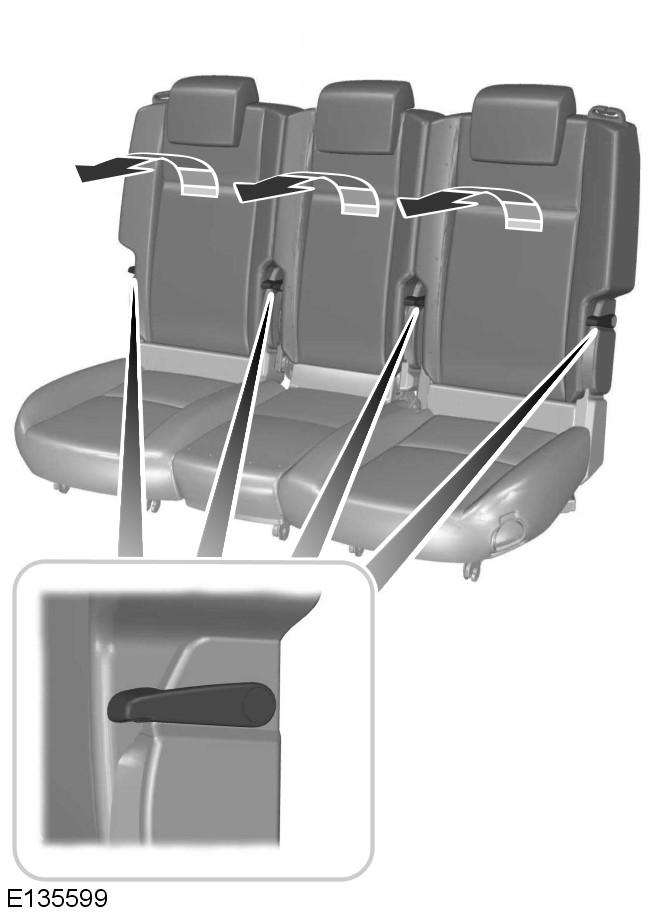 See Luggage Covers (page 167). Remove the safety belts from the belt guides on the outboard seatbacks.