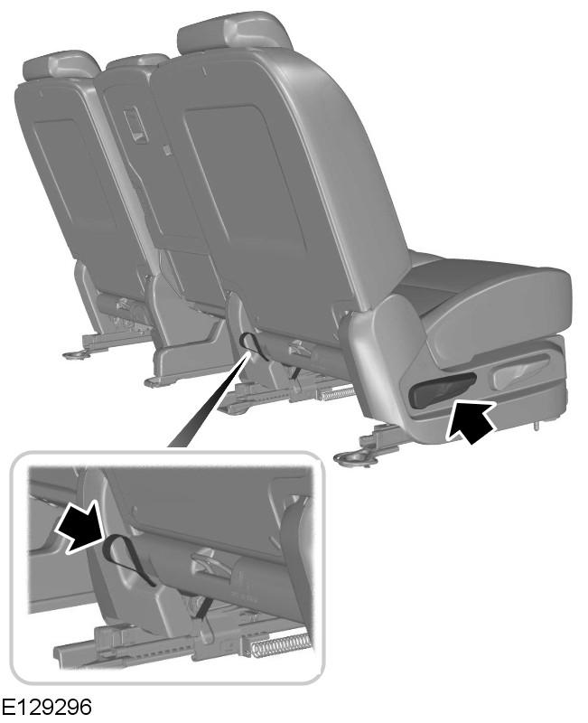 Seats 1. Pull the strap and lift the cushion. 2. Lift the lever and push the seatback down until it locks. Easy entry position WARNING Do not use the seat when it is in the easy entry position.