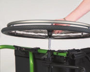 QUICK CHAIR SETUP Wheels 1. When installing wheels on your chair, always check to make sure the axles have been locked into place. 2. Depress the quick-release button fully.