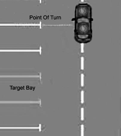 These notes will assist to apply the routines you are taught. Left Reverse into a Bay: 1. Use the second line of the second bay past your target bay as your point of turn (see below). 2.