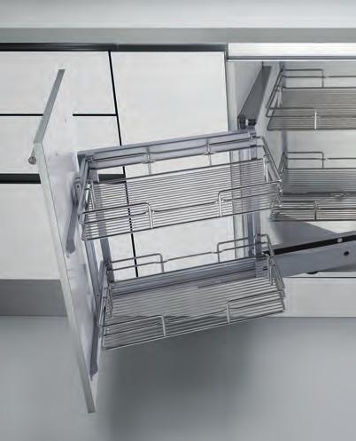 Corner solutions Corner unit pull-out system Integrated Silent System Optimum utilisation of space giving full access to provisions stored in the corner unit Suitable for 900 /1000 mm corner unit