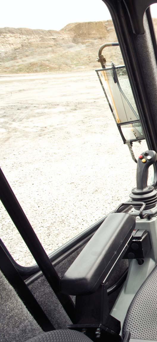 The pressurized Cat cab is a quiet and safe work environment with sound levels less than 80 db(a).