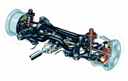 Running Gear Four-wheel drive The double wishbone rear suspension The 4-wheel-drive version of the Passat has a double wishbone rear suspension with a closed tubular subframe attached to which are