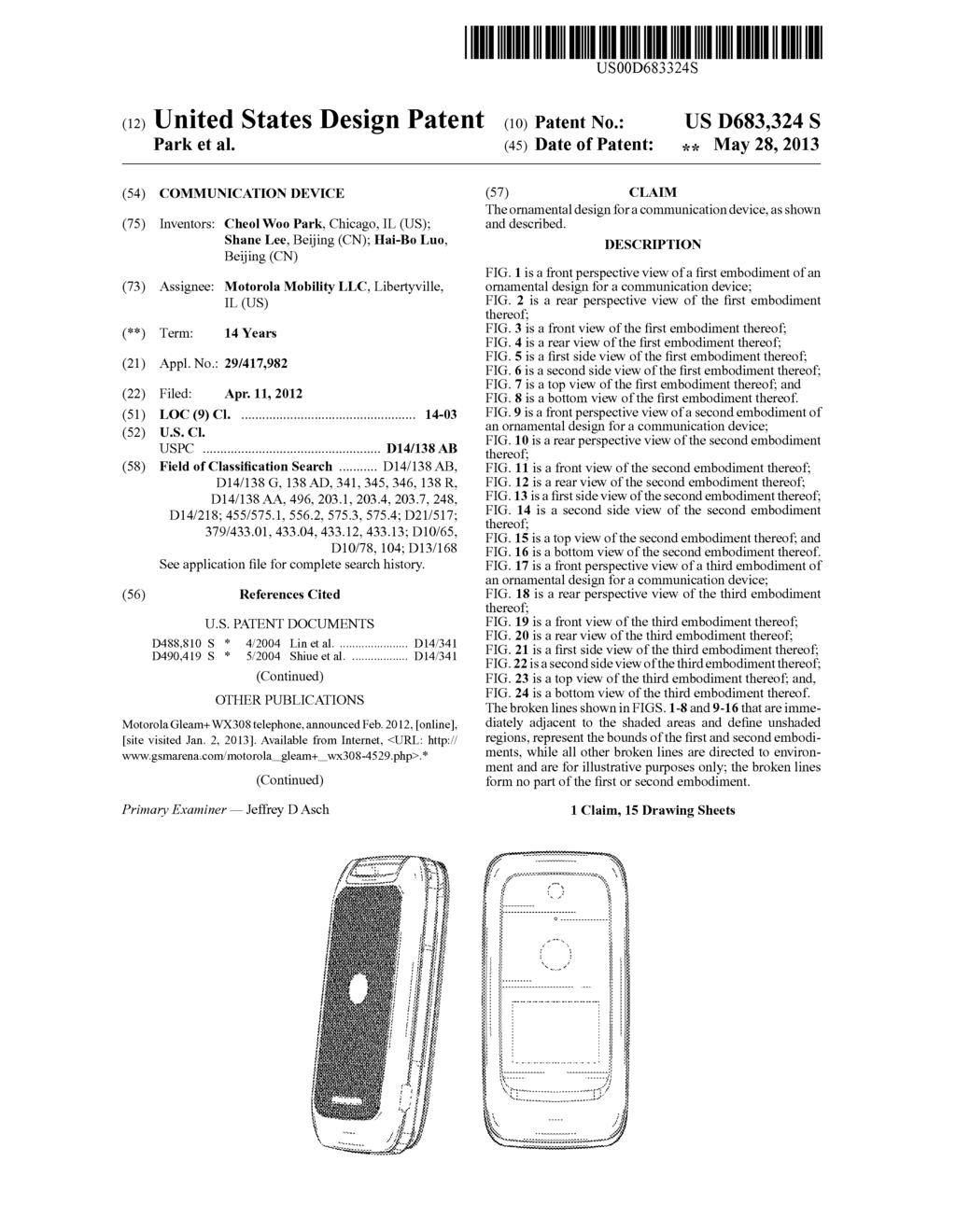 USOOD683324S (12) United States Design Patent (10) Patent No.: Park et al.