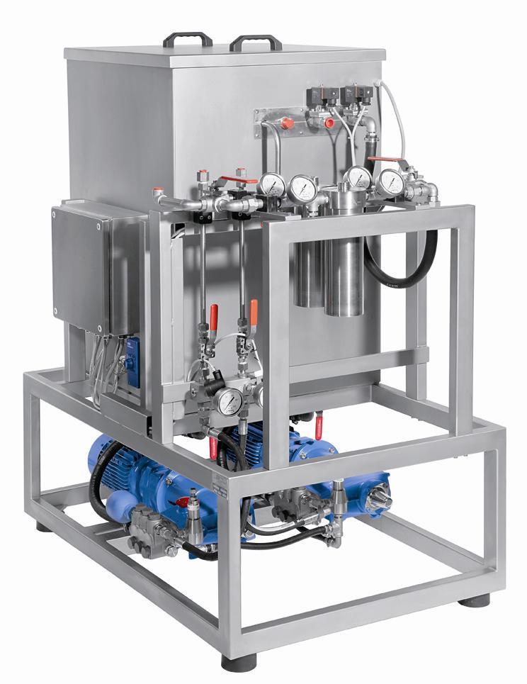 Water feed system designed specifically for trim nozzle water supply - efficient dual pre-filtration - double wall storage tank with level control sensors - temperature control