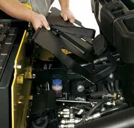 Easy battery access is provided via the gas spring-assisted hood and quick release handle. Easy-to-remove floor plates allow full-service access for simplified maintenance.