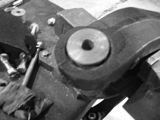 Attach with ½ x 1-3/4 bolt with washer on the head of the bolt, and a serrated flanged nut on the inside of the control arm.