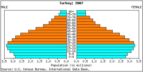Tako je bilo konec julija 2007 v Turčiji 71,158,647 prebivalcev, kar se lepo vidi tudi v številki našega potencialnega trga, ki pa je okoli 35,5 milijona prebivalcev.