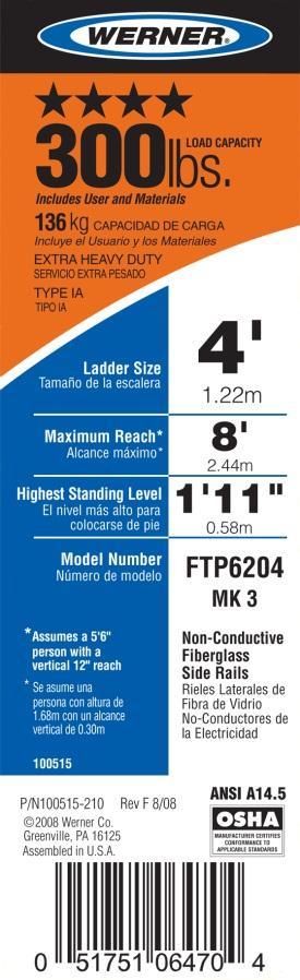 Parts Catalog Identifying your Ladder Model and Mark numbers For ladders manufactured after 2001: Locate your ID Label to identify your model and mark numbers as show in the illustration.