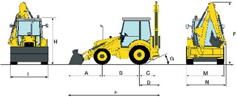 110 DIMENSIONS B OVERALL DIMENSIONS A Ground distance over front axle B Wheelbase C Pivot distance over rear axle D Max distance over rear axle (with 915 backhoe bucket) E Overall lenght F