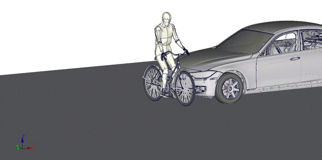 SIMULATION OF ACCIDENT BETWEEN CAR AND CYCLIST.