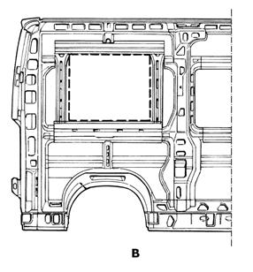 solution B) in order to restore the structural rigidity of the body shell. A - Original Solution B - Solution with Added Peripheral Frame.