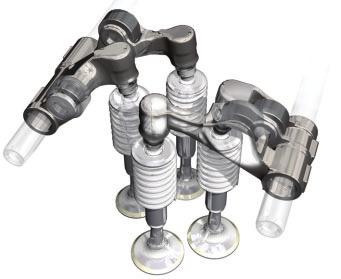 Drive for inlet and exhaust valves Both camshafts for control of the inlet and exhaust valves are driven by a