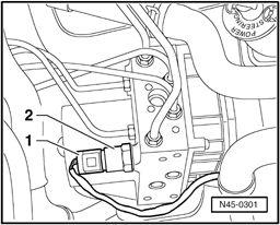 Fig. 29: Identifying Connector From Sensor 1 For Brake Booster Disconnect connector - 1 - from sensor 1 for brake booster - 2 -.