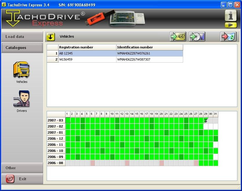 2.5 Viewing files in the software 2.5.1 Vehicles files After loading files to the TachoDrive Express software You can view them by clicking the Catalogues tab.