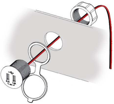 Use (2) Butt Connectors (not included) to connect the USB wires to the 12V outlet wires.