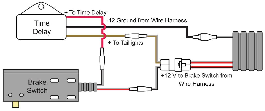 Connect the brake switch to the time delay and deluxe harness as shown in the diagram below. 7.